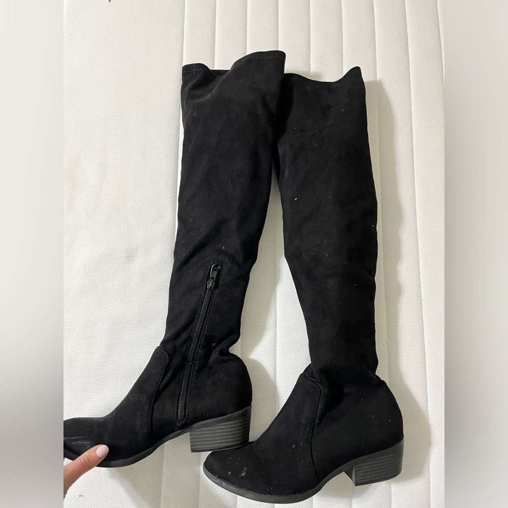 Velvet knee high boots